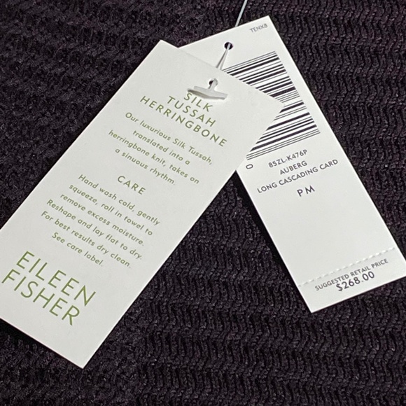 Eileen Fisher Open Cardigan Sweater Purple Silk Tussah Herringbone Knit P Medium - Picture 7 of 10